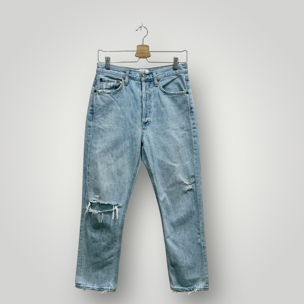 AGOLDE Riley High Rise Straight Leg Jeans Light Wash Distressed Size 27